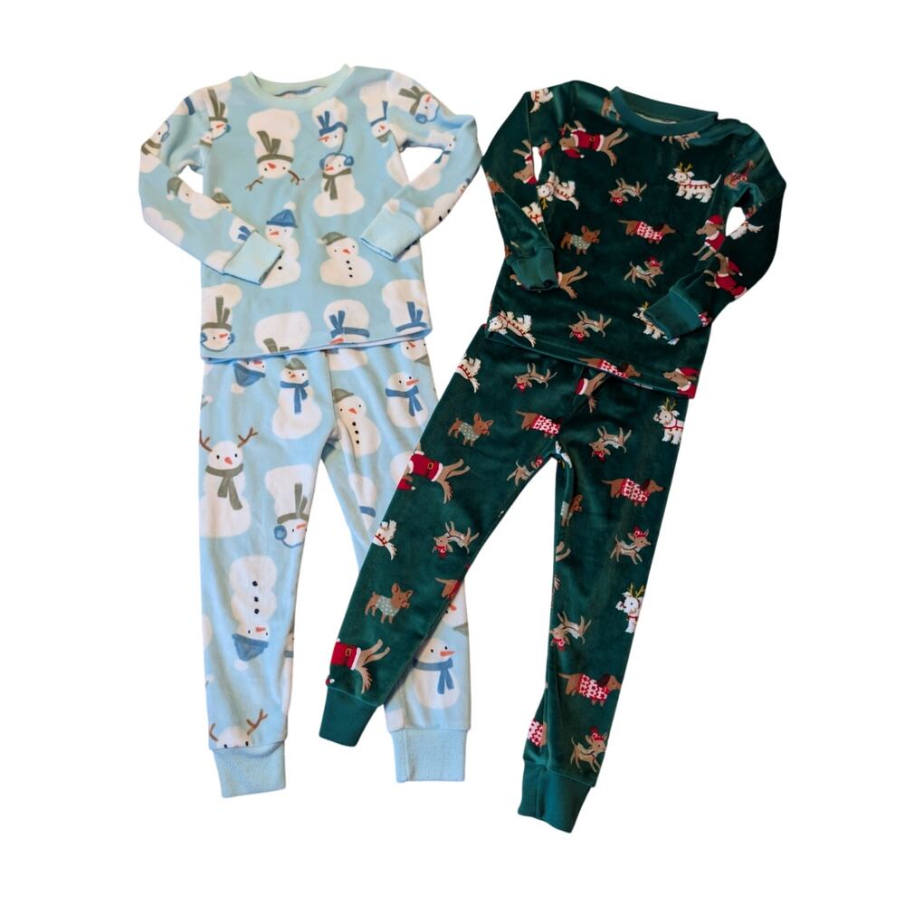 Carter's Unisex Toddler Christmas Pajamas Set Cotton Snowman Dog Green Blue 3T